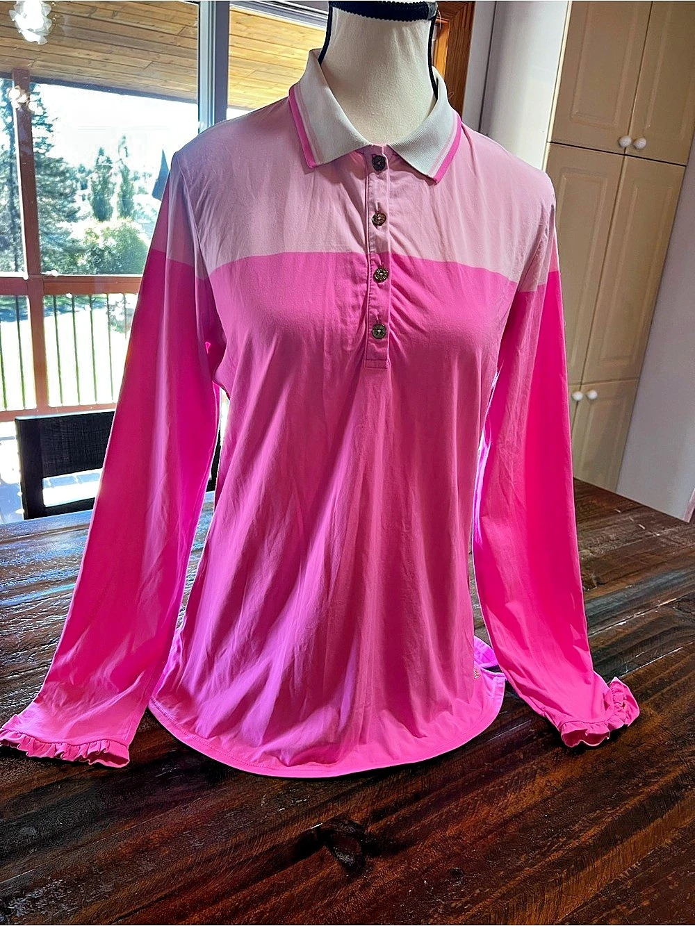 Lilly Pulitzer Luxletic Color Block Long Sleeve Polo Pink Size Large NWT